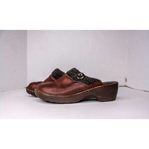 Bjorndal Madge Clog Mules Brown Leather Knit Fabric Lining Size 10